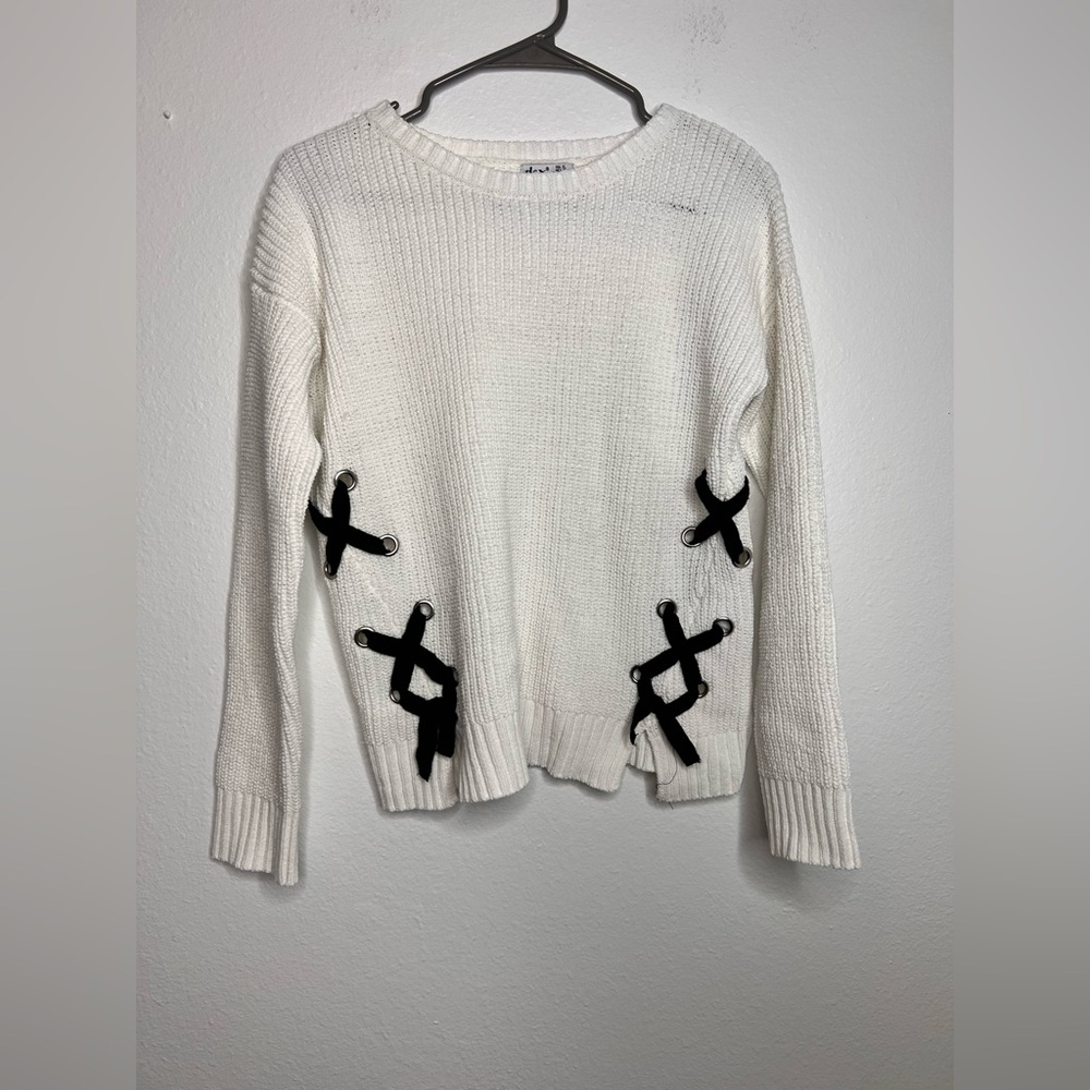 White Knit Sweater Black Bow Style